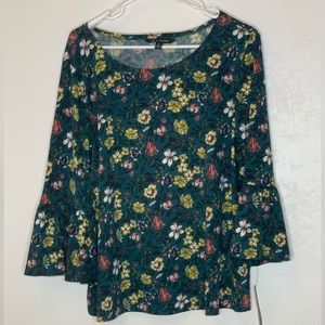 Zac and Rachel Green Floral Blouse with Bell Sleeves